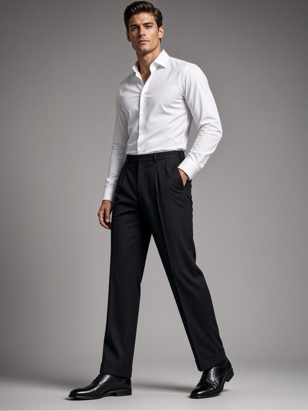 Classic pleated navy pinstripes pants 100% wool size 34